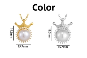 Detailed view of crown pearl pendant showing 19.5mm height and 15.7mm width dimensions
