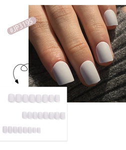Close-up detail of matte white short press-on nails showing texture and full set