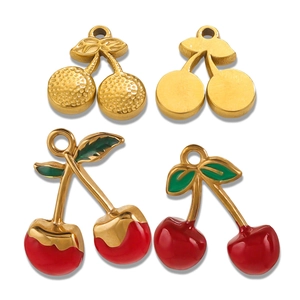 Breloques Cerise Fraise En Acier Inoxydable Pendentifs Fruits Émail Pour Fabrication Bijoux DIY Boucles Oreilles