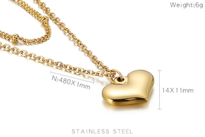 Spécifications détaillées de la taille du collier à pendentif cœur doré en acier