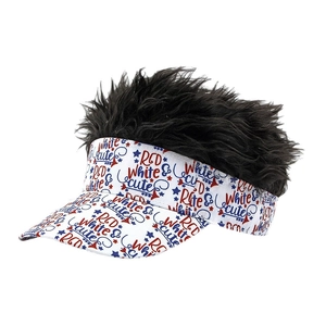 Funny baseball cap with black faux hair and colorful RED white cute letter print