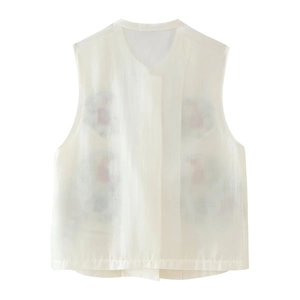 Gilet ethnique blanc pour femme avec tissu translucide et détails de broderie florale