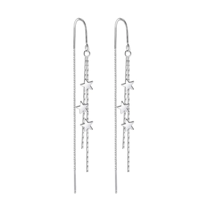 Elegant silver star tassel drop earrings with long chain fringe for women