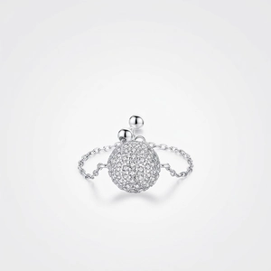 925 Sterling Silver Adjustable Chain Ring For Women Micro Pave Cubic Zirconia Sphere Minimalist Elegant Finger Jewelry