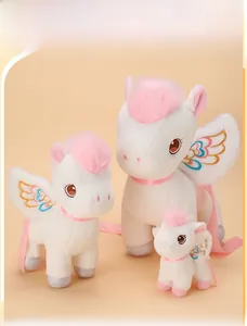 Three sizes of Dunhuang Pegasus plush dolls with pink mane and colorful wing embroidery