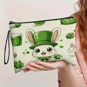 Pochette per trucchi in tela per San Patrizio con stampa di coniglio e trifogli