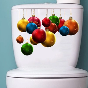 Christmas Ball Toilet Sticker Colorful Waterproof PVC Decal Festive Bathroom Wall Art Decor