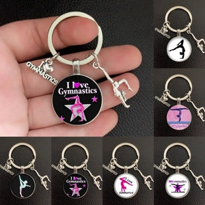 Creative Gymnastics Theme Metal Keychain With Glass Patch Silhouette Charm Sport Gift For Women Men Silver Alloy Keyring