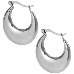 Detailed view of 304 stainless steel U-shaped hoop earrings with a mirror polished finish