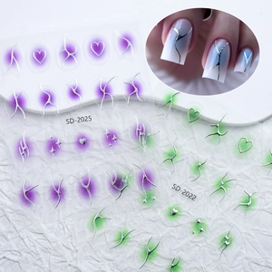 Blush gradient nail stickers with silver tribal lines and star patterns, SD-2025 SD-2022