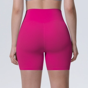 Short de yoga fuchsia à taille haute avec coutures en V pour un effet galbant