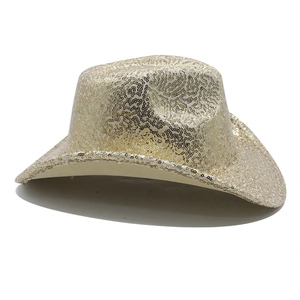Detailansicht der schimmernden Gold- und Silberpailletten auf der Oberfläche des Cowboyhutes