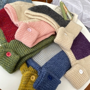 Chunky knit balaclava hood in various colors with button detail for winter