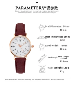 Guida alle taglie per orologio al quarzo minimalista con quadrante da 38mm e pelle