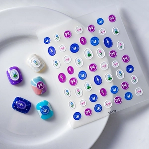 5D-geprägte Nagelsticker mit blauen Rosen, Schwänen und Ballett-Motiven Modell TS-119