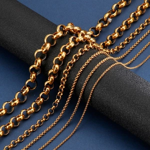 Rolo Chain Necklace Stainless Steel Polished Circular Link 18K Gold Plated Unisex Fashion Jewelry Accessory Hip Hop Style