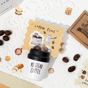 Support de carte café vintage avec mini gobelet et autocollants dessinés à la main