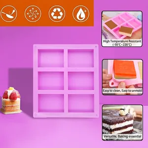 Molde rectangular de silicona rosa con 6 cavidades para pasteles y jabón artesano