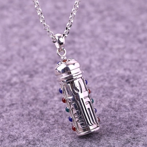 Ethnic style silver Shurangama Mantra pendant necklace with colorful inlay beads