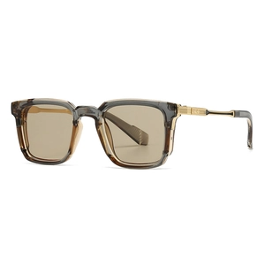 Modern rectangular sunglasses with translucent taupe frames and tinted brown lenses