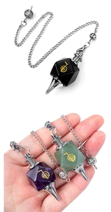 Cho Ku Rei power symbol crystal pendulum showing multi-color faceted stones for meditation