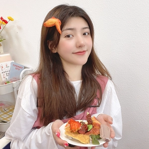 Funny realistic food hair clip featuring fried chicken wing design for women hair decor
