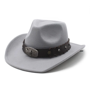 Classic western wool felt cowboy hat with leather band and embossed bull head buckle