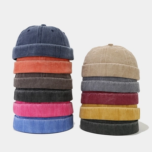 Retro washed cotton docker hats in multiple colors with rolled edge and 6-panel design