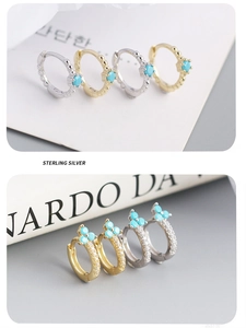 Detailed macro view of 925 sterling silver earrings with turquoise clover and floral design