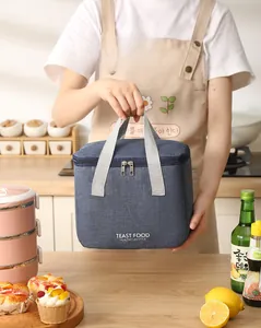 Macro detail of waterproof denim texture and sturdy double zippers on the lunch bag