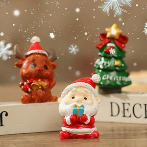 Christmas resin miniatures featuring Santa, reindeer, and tree for holiday home decor