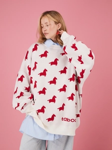Pull En Maille Pour Femmes Coton Polyester Motif Cheval Coupe Ample Col Rond Manches Longues Décontracté Automne Hiver