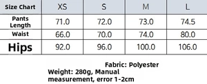 Detailed size chart for women's long casual shorts with waist and hip measurements