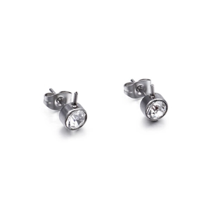 Classic stainless steel stud earrings with brilliant round cubic zirconia inlay