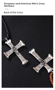 Detail of vintage silver cross bolo tie pendants with hammered texture and woven leather cord