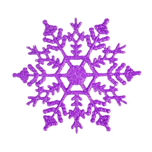Gros plan d'un flocon de neige violet pailleté de 10cm pour sapin et couronne de Noël