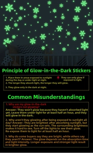 Glow in the dark snowflake wall stickers in bedroom showing luminous green light effect