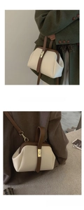 Detail of vintage contrast doctor bag with golden clasp and leather top handle