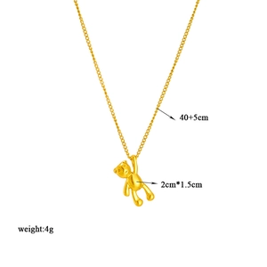 Gold 3D bear pendant necklace in titanium steel with 40+5cm chain, 4g weight