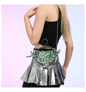Creative green leopard bikini shaped mini shoulder bag with metal hanger frame details