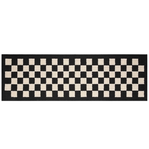 Kitchen mat with black and white checkered pattern, non-slip woven rug for home decor