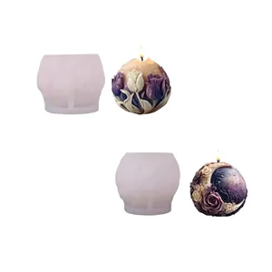 Spherical floral moon silicone mold set for DIY tulip and rose relief scented candles