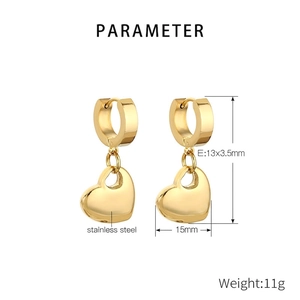 Detailed size chart of gold hollow heart earrings in durable stainless steel