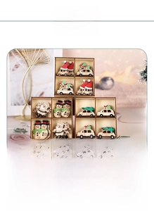 Détail des pendentifs de Noël en bois de 35g avec Père Noël, bonhomme de neige et tailles