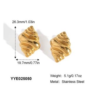 Detailed dimensions of gold stainless steel ripple earrings with chunky texture