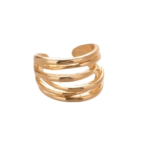 Three-piece gold geometric oval open rings set with minimalist multi-layer metal design