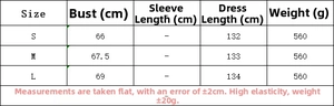 Detailed size guide table for elegant backless slip dress showing S M L dimensions