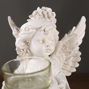 European vintage angel resin candle holder with clear glass cup for home table decor
