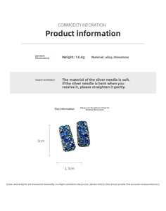 Détails des boucles d'oreilles bohèmes rectangulaires avec strass bleus et tiges en argent