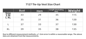 Size chart for halter yoga top showing S to XL measurements in a clean table view